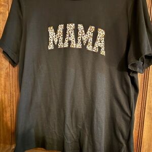 Stylish Black Tee with Leopard 'MAMA' Print